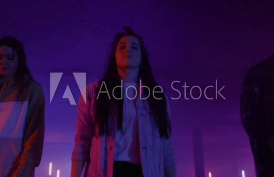 stock photo, purple vibe, girl standing proud