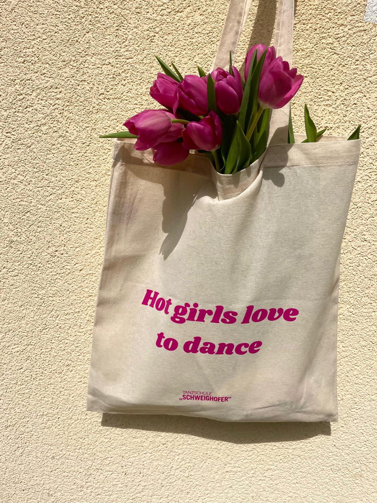 Beige Baumwoll-Dance Bag mit Aufdruck ‘Hot girls love to dance’